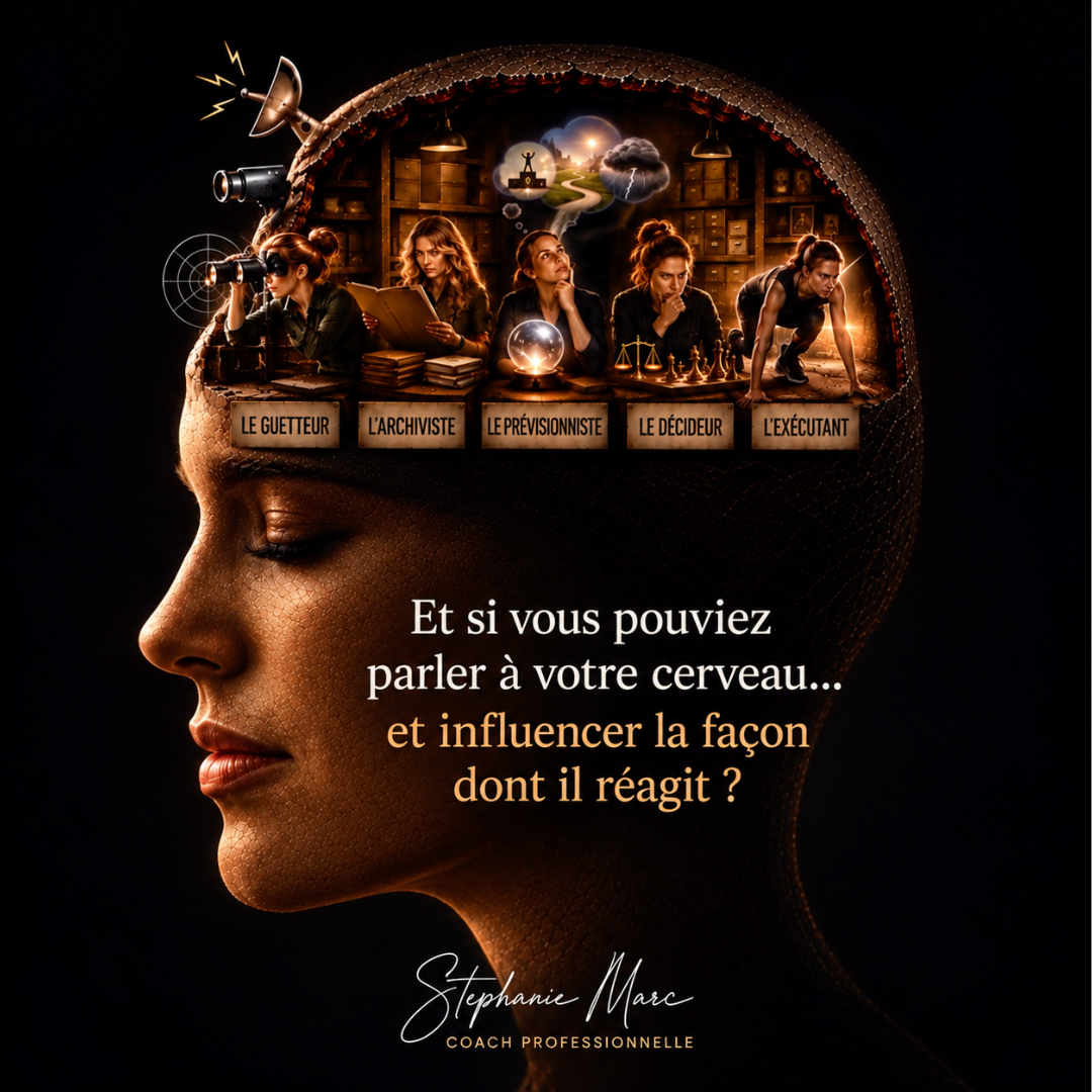 Les cinq personnages du cerveau : le Guetteur, l'Archiviste, le Prévisionniste, le Décideur et l'Exécutant