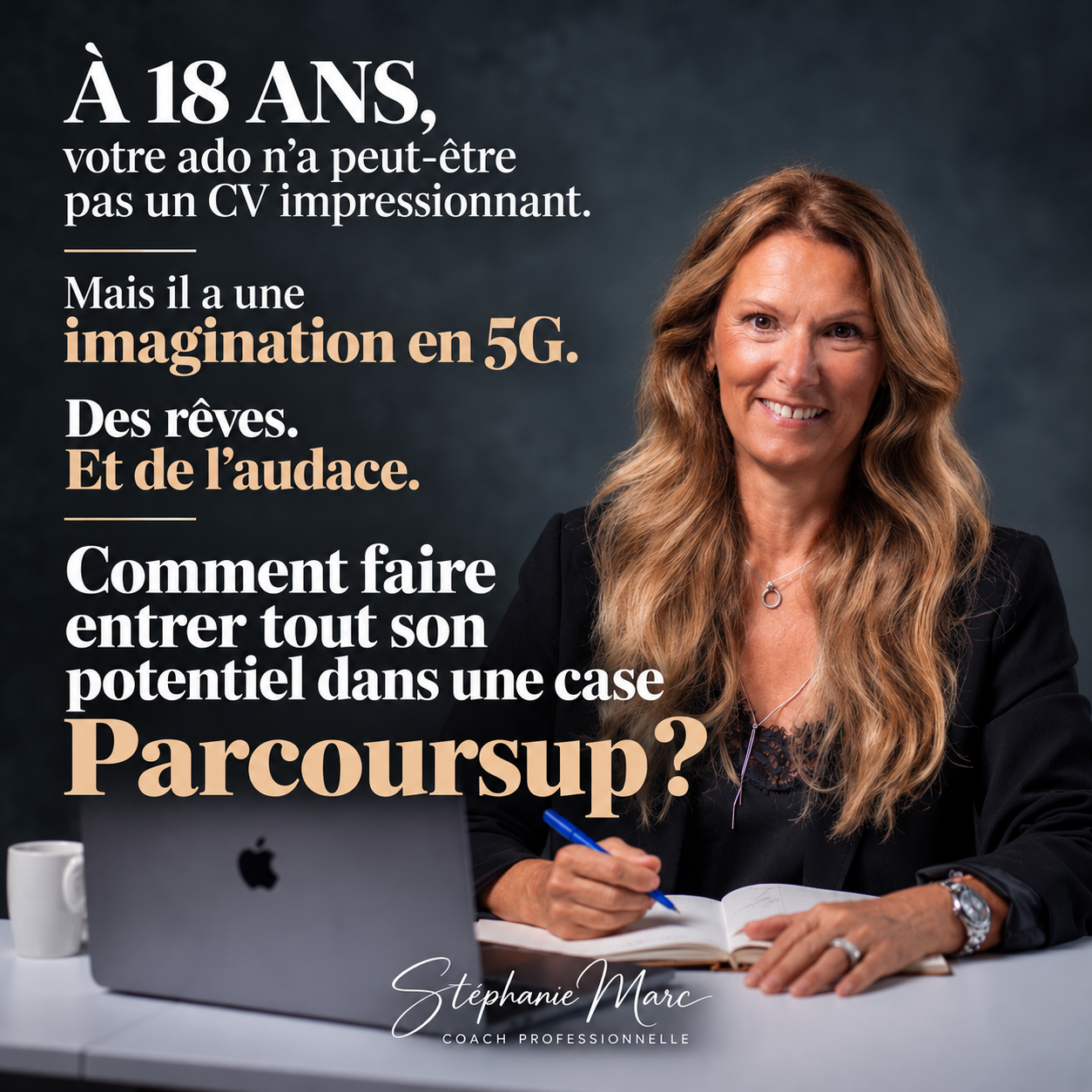 Stéphanie Marc, coach professionnelle, accompagne les lycéens et étudiants pour valoriser leur parcours et préparer leurs candidatures Parcoursup