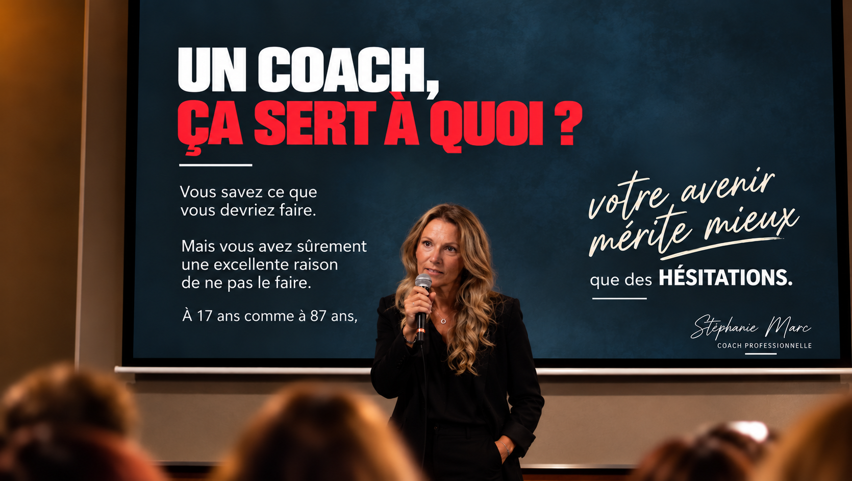 Stéphanie Marc, coach professionnelle, lors d'une conférence